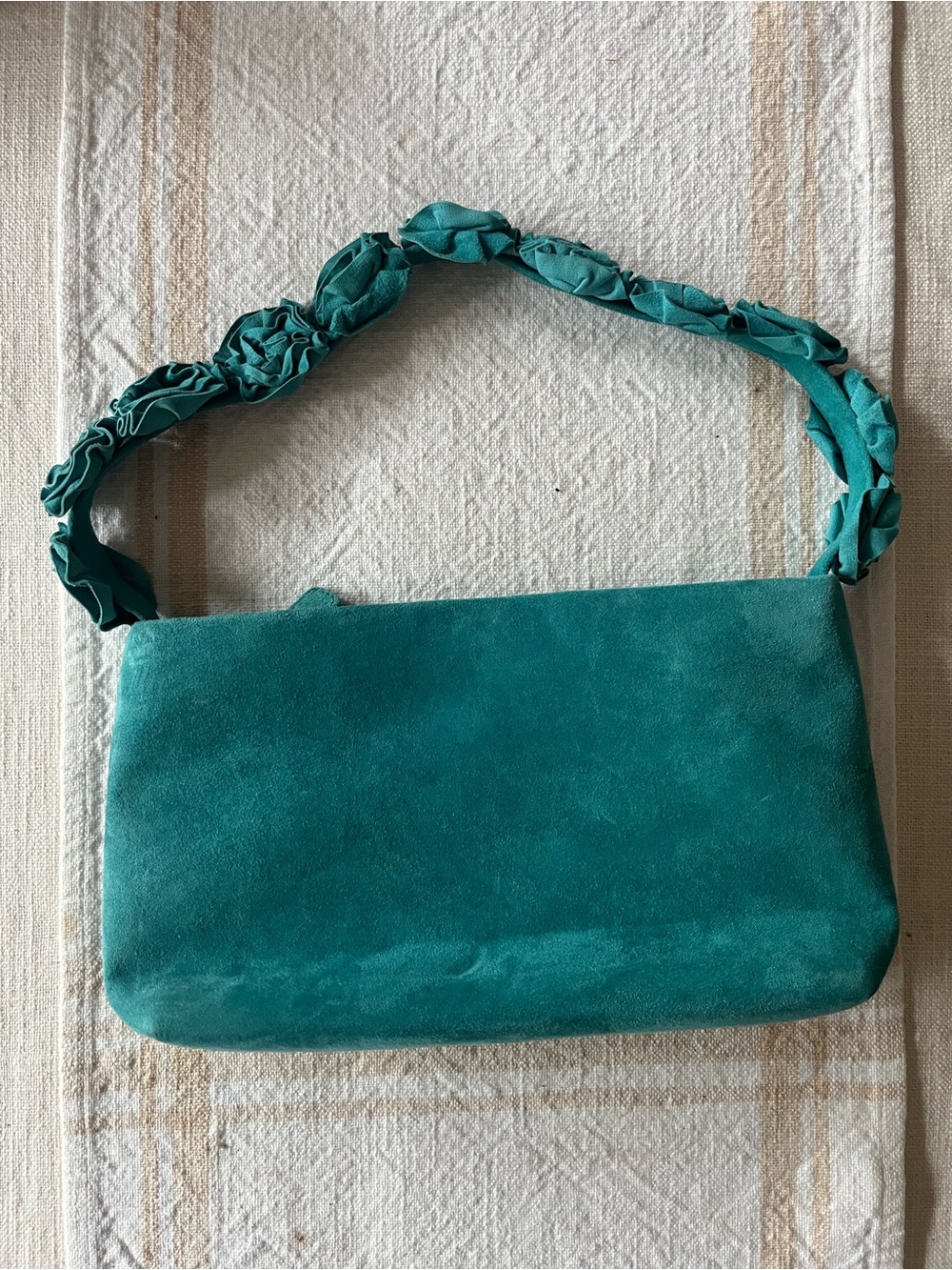 VTG Teal Suede Shoulder Bag with Floral Applique Strap
